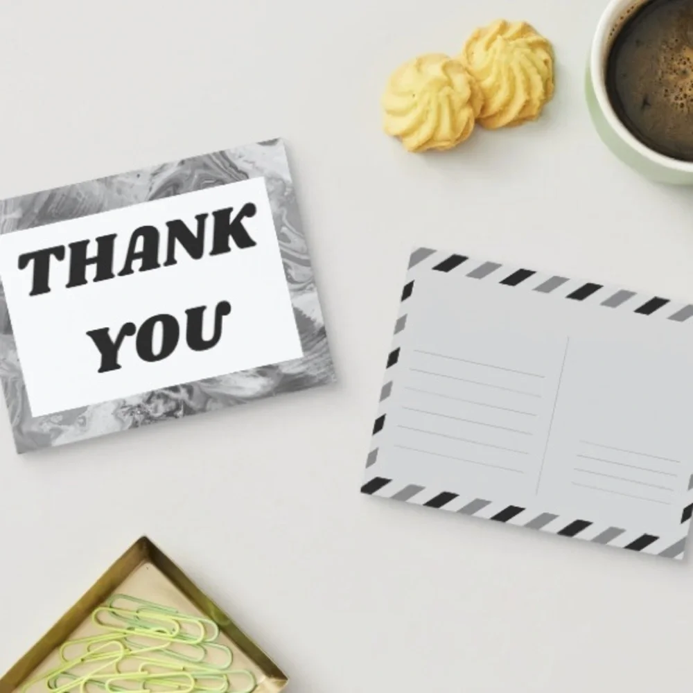 Set of 10 Black & White Thank You Post Cards